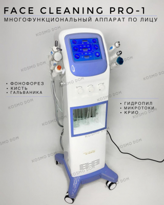 Многофункциональный аппарат FACE CLEANING PRO-1 • Гидропилинг Гальваника Микротоки Фонофорез Кислородная кисть Крио